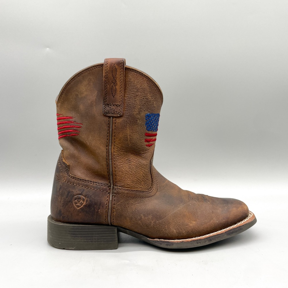 Ariat Kids 2 Sport Patriot Western Cowboy Boots Brown Leather Square Toe Casual